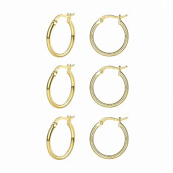 VNPIEW 3 Pairs Sterling Silver Hoop Earrings Hypoallergenic 4 Sizes for Women
