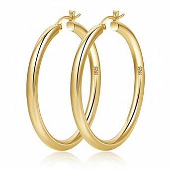 VNPIEW Chunky Hoop Earrings For Women Hollow Tube Lightweight Thick Hypoallergenic Brass Post