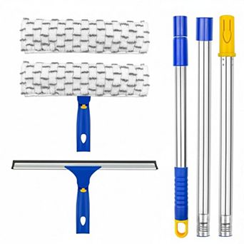 Swivel Window Squeegee with Microfiber Scrubber Extendable Pole