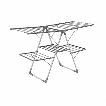 Foldable 2-Level Clothes Drying Rack Height-Adjustable Indoor Outdoor Space-Saving