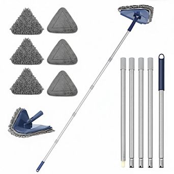 Wall Cleaner Mop 82" Handle 3-in-1 Ceiling Duster 6 Replacement Pads for Walls Window Floor