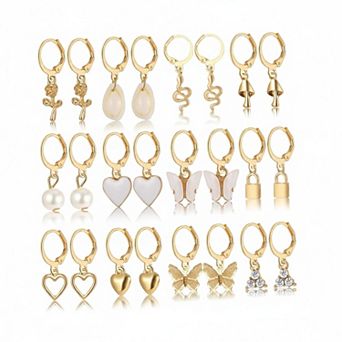 VNPIEW 12 Pairs Women Earrings Set Fashion Heart Butterfly Snake Link Drop Dangle Hoop Multipack