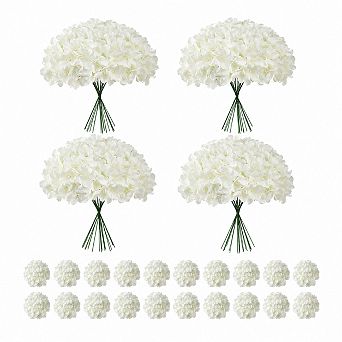 100 Faux White Hydrangea Artificial Flowers Bulk Silk Stems Wedding Home Party Decor