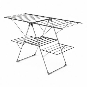 Foldable 2-Level Clothes Drying Rack 33 Rails Adjustable Height Stainless Steel Indoor Outdoor Easy