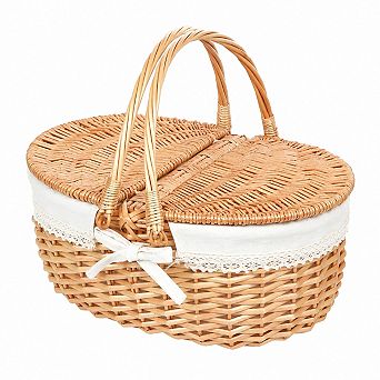 Wicker Picnic Basket For 2 With Lid Spacious For Outdoor Gatherings
