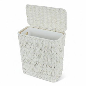 Wicker Trash Can w/Lid Liner Boho Decorative Small Waterproof Slim Waste Basket For Bathroom Bedroom