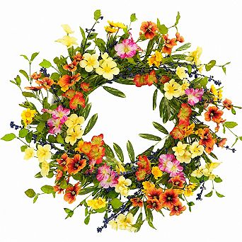20 Inch Spring Summer Wreath: Colorful Flowers Eucalyptus Olive Berries Farmhouse Decor