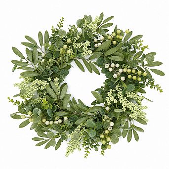 20 Inch Handmade Eucalyptus Olive Berry Wreath Indoor Outdoor Farmhouse Decor