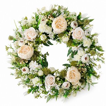22 Inch Peony Rose Artificial Wreath Indoor Outdoor Home Wedding Decor