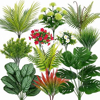 20 Artificial Outdoor Plants UV Resistant Faux Greenery Stems Fern Shrubs For Home Garden Decor