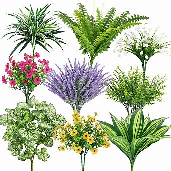 20 Artificial Outdoor Plants UV Resistant Greenery Stems Faux Flowers Bushes Home Garden Decor