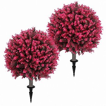 24 Inch Artificial Eucalyptus Topiary Ball Trees 2-Pack UV Resistant Faux Shrubs for Indoor Outdoor