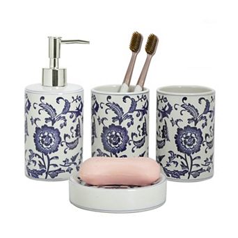 Blue And White Porcelain Bathroom Set 4 pc Ceramic Bath Accessory Set