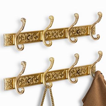 Wall Mounted Solid Aluminum Coat Rack Hooks Double Row Storage For Hanging Clothes Hats Towels