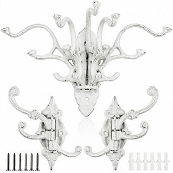 3 Pack Vintage Cast Iron Swivel Wall Hooks Rustic Farmhouse Coat Rack