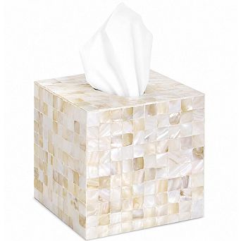 Handcrafted Wooden Tissue Box Cover Capiz Shell Inlay Farmhouse Decor