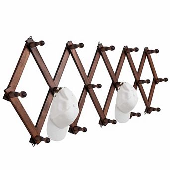 Expandable Wall Hat Rack Solid Wood Adjustable Storage for Hats Coats Bags