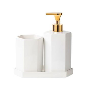 Ceramic 3 pc Bathroom Accessory Set Modern Vanity Decor Easy Clean