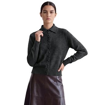 Women's Collared Sweater Button Front Long Sleeve Soft Warm Fall Winter Office Elegant Knit Cardigan