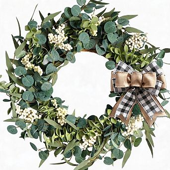 20" Handmade Eucalyptus Wreath, Outdoor‑Friendly Green Leaf Wreath