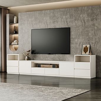 118.2''W Wooden Entertainment Center for 55/58/65/70/75 Inch TV, TV Stand And Nightstand