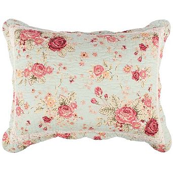 Antique Rose Floral Pinstripe Print With Dainty Scrolling Floral Embellishments Sham