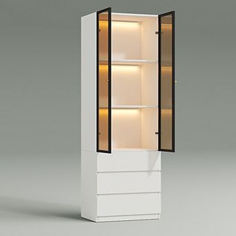 70.9'' H China Cabinet with 3 tier Dining Shelf, Modern Wooden Curio Display Hutch Bookcase