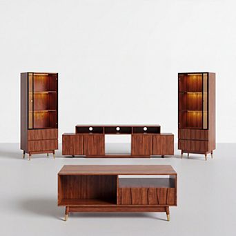 Walnut Finish Expandable Entertainment Center 4 pc Set, Tv Stand and Cabinets for 85/95 Inch TV