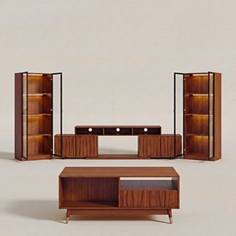 3 pc Entertainment Center, Expandable TV Stand, Glass Cabinet & Coffee Table for 65100 Inch TV