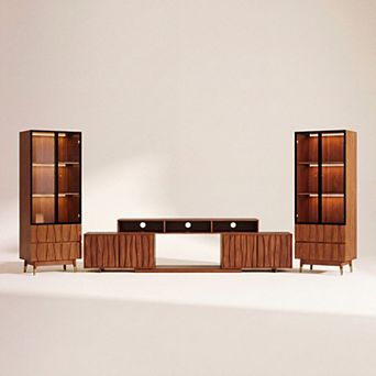 Walnut Finish Expandable Entertainment Center 3 pc Set for 85/95 Inch TV, Media Console TV Stand