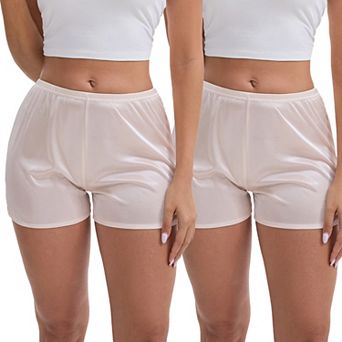 2 Packs Women's Side Slits Ice Silk Knickers Loose Fit Mid-Waisted Full Coverage Solid Slip Shorts