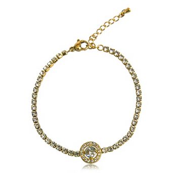 Jewels by Sunaina Nora Tennis Bracelet for Women with Zircon Halo Cluster, 18K Gold Plated Stainless