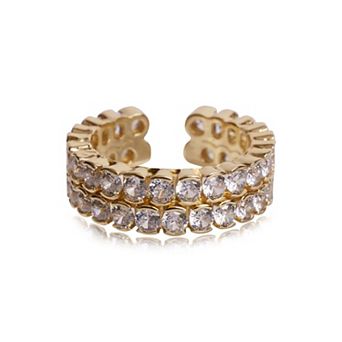Jewels by Sunaina Emma Adjustable Ring for Women, 18K Gold Plated Brass with Double-Decker Cubic