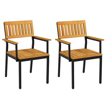 Acacia Wood Patio Chairs Set of 2, Outdoor Seating for Deck and Garden
