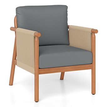 Outdoor Patio Accent Chair with Acacia Wood Frame and Cushions for Porch and Deck