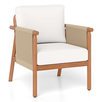 Outdoor Patio Accent Chair with Acacia Wood Frame and Cushions for Porch and Deck