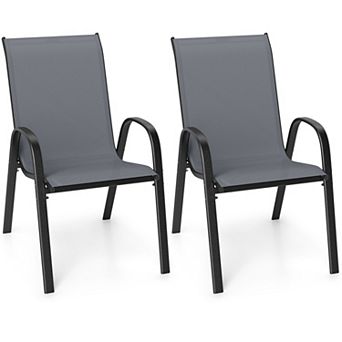 Set of 2 Stackable Outdoor Patio Dining Chairs with Fabric Seats, Armrests and Steel Frame