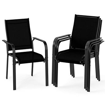 Outdoor Patio Armchairs with Stackable Design, Wide Mesh Seats and Supportive Backrest