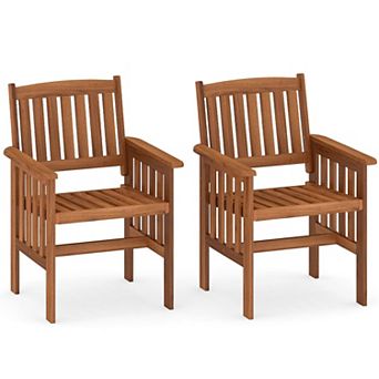 Set of 2 Outdoor Patio Chairs with Solid Wood Frame, Slatted Seat and Armrests