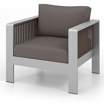 Outdoor Aluminum Armchair with Thick Cushions and Removable Covers for Patio Seating