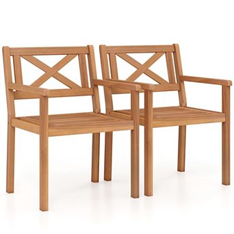 Acacia Wood Farmhouse Patio Dining Chairs with Wide Seat and Backrest