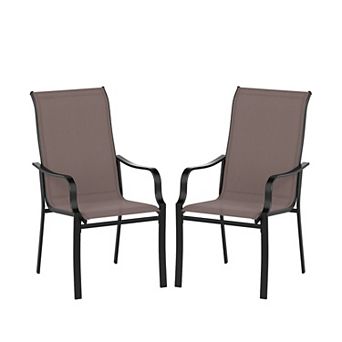 Set of 2 Outdoor Patio Dining Chairs with Mesh Fabric Seats, Wave Backrest and Armrests