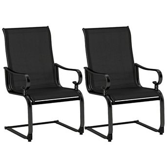 Set of 2 Outdoor Patio Rocking Dining Chairs with High Back, Armrests and Metal Frame