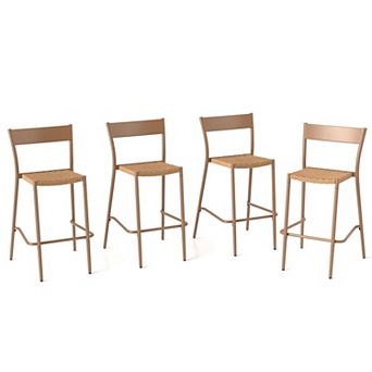 Outdoor Patio Barstools with Woven Rattan Style Seats, Metal Frame and Footrest