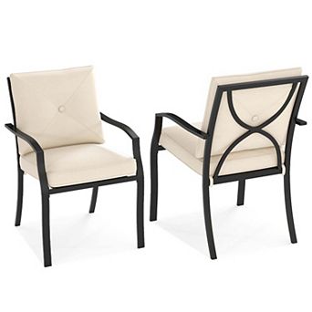 Set of 2 Outdoor Patio Dining Chairs with Cushions, Mesh Seat, Armrests and Stackable Design