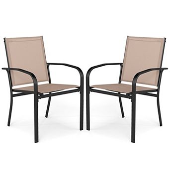 Set of 2 Outdoor Patio Dining Chairs with Sling Fabric Seats, High Backrest and Armrests