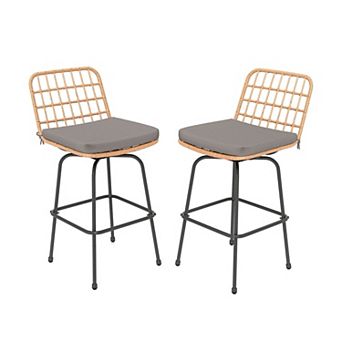 Set of 2 Outdoor Swivel Barstools for Patio Seating with Cushioned Seats and Footrests