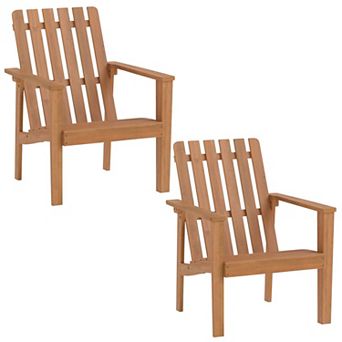 Acacia Wood Outdoor Lounge Chair with Angled Backrest for Porch and Backyard