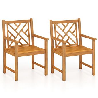 Acacia Wood Patio Armchairs Set of 2, Outdoor Chairs with Slatted Back and Armrests