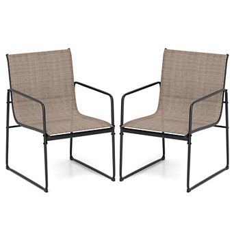 Outdoor Dining Chairs Set of 2 Patio Furniture Chair with Breathable Seat and Backrest-Brown